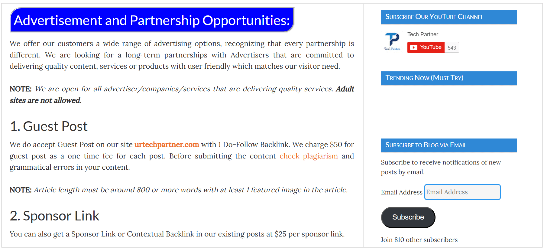URtechpartner construção de links